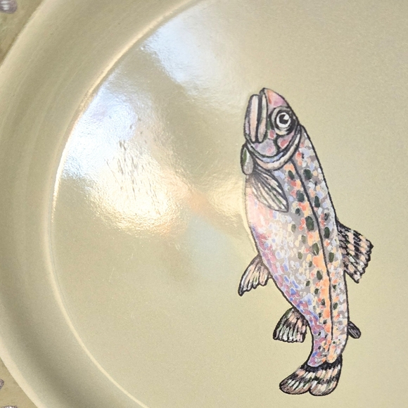 Vtg Enamelware Fish Plate Metal Replacement Dish Serving Wall Decor - Picture 5 of 5